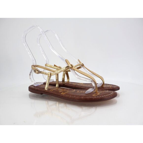 Sam Edelman Women Gigi Slingback Thong Sandals Size 9 Gold Metallic Leather - Picture 1 of 11